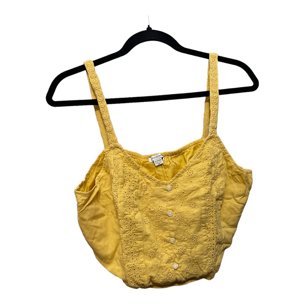 American Eagle Mustard Yellow Eyelet Lace Tank Top